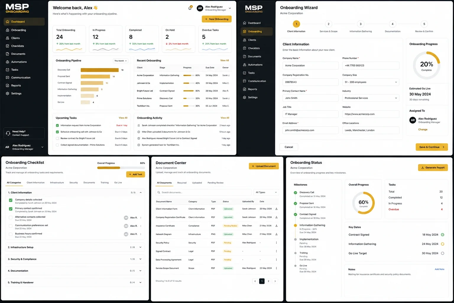 OnboardFlow MSP interface
